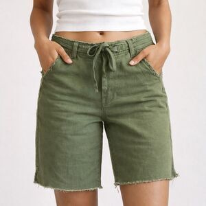 For The Republic Sage Green Women's Linen Boho Frayed Cargo Shorts Size 8